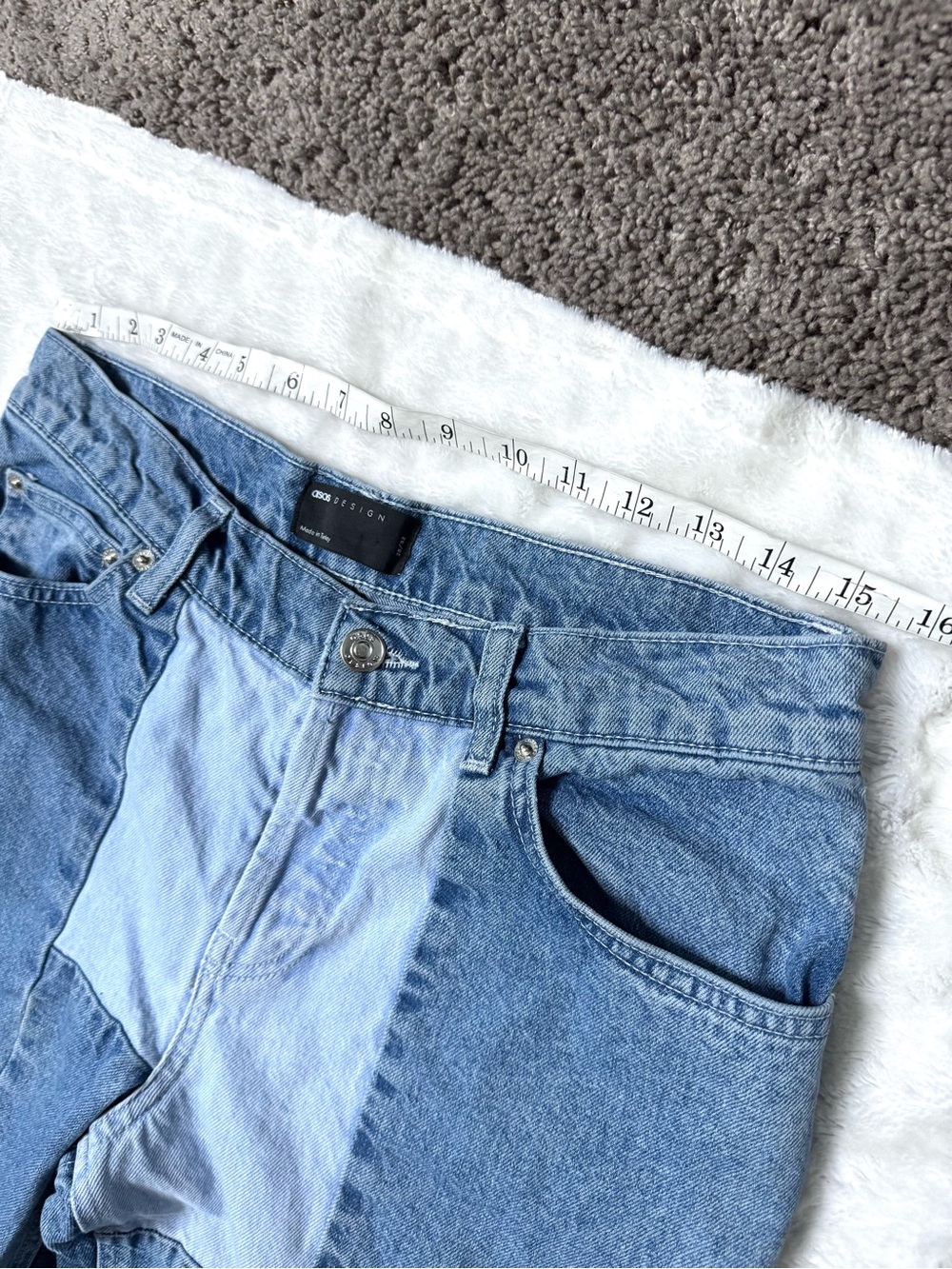ASOS Design Patchwork Deconstructed High-Rise Straight Leg Jeans - Picture 13 of 13
